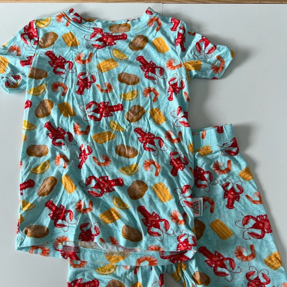 Bamboo Bliss Short and Tee Pajama Set. Louisiana Crab Boil Print. 2T